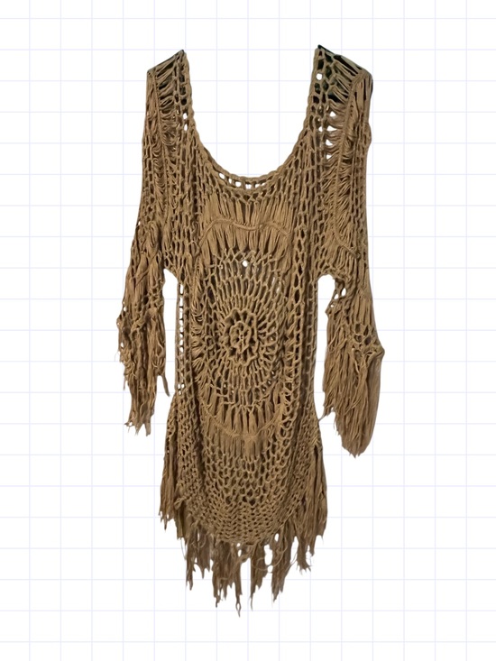 SKIMS Other - Plus size Hand-Crocheted Boho Fringe Tunic Sweater in Camel